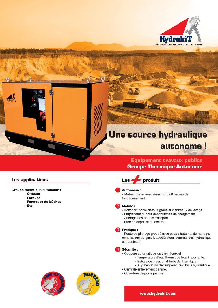 Fiche produit groupe hydraulique autonome à génération thermique